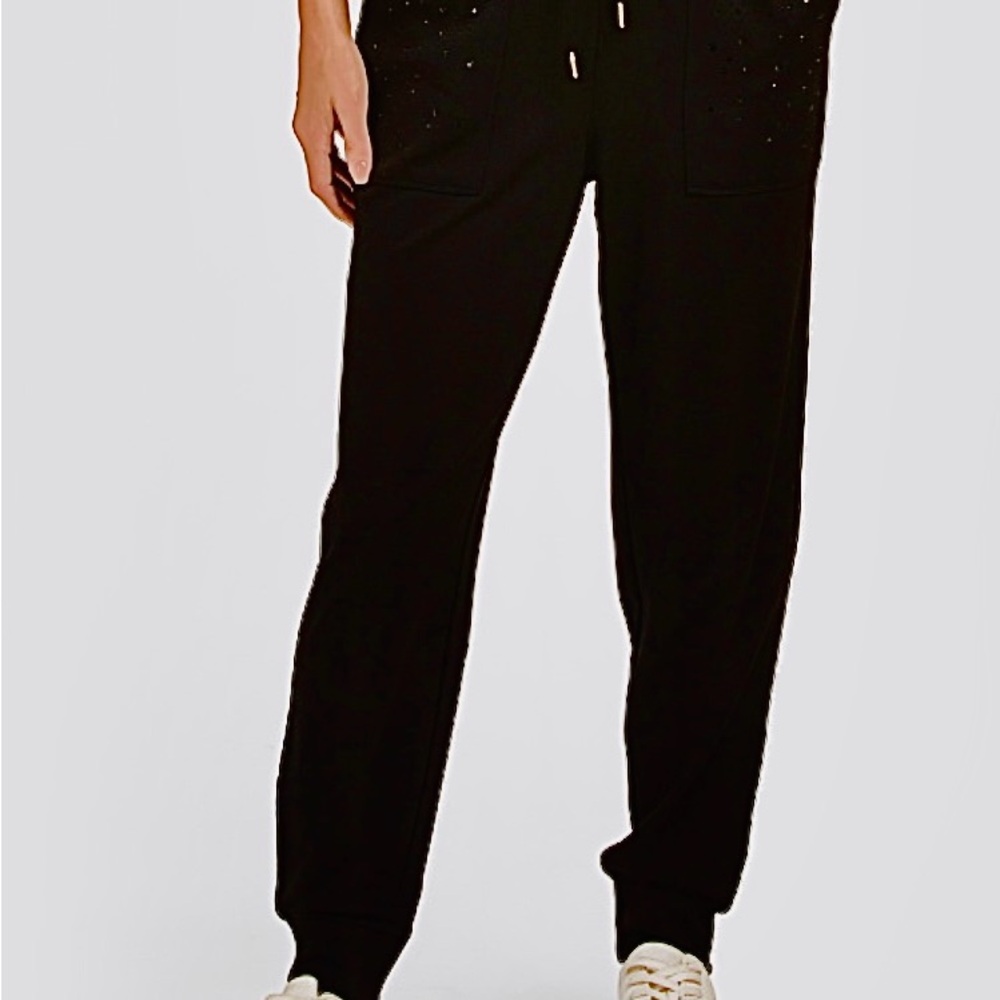 Anne Klein Sequins Black Jogger Pants